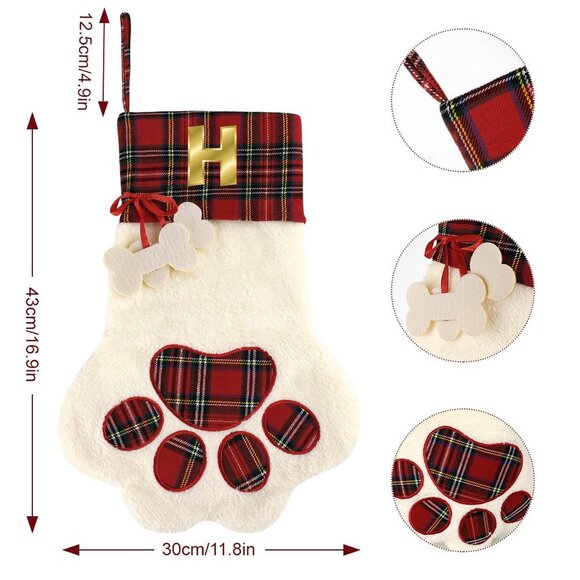 NEW - Pet Cat Dog Claw Christmas Stocking - Red - Available in any letter A to Z - Picture 2 of 8